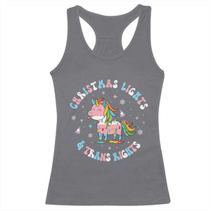 Christmas Lights And Trans Rights Racerback Tank Top Magical Unicorn Pride TS12 Charcoal Print Your Wear