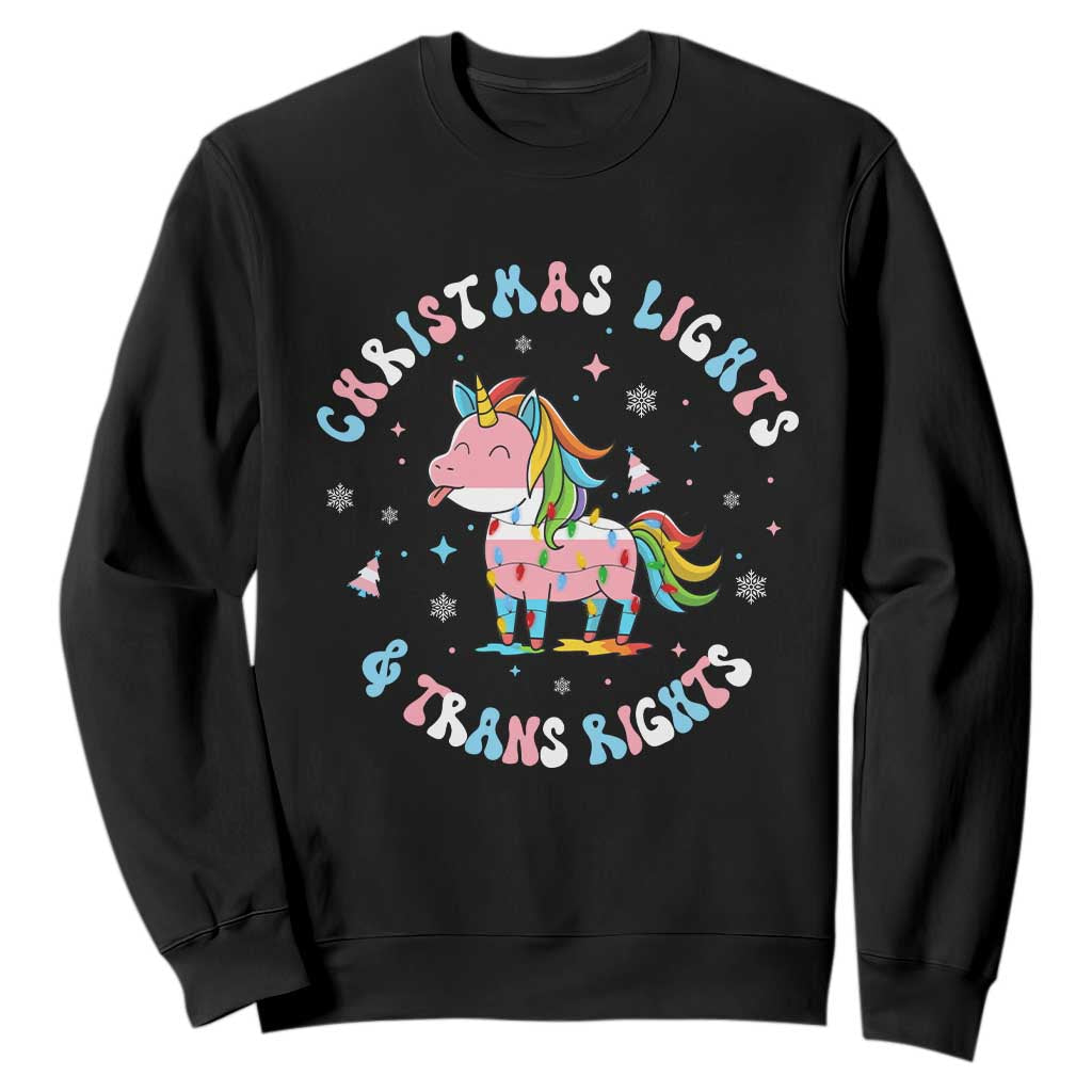 Christmas Lights And Trans Rights Sweatshirt Magical Unicorn Pride TS12 Black Print Your Wear