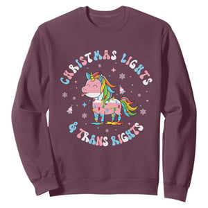Christmas Lights And Trans Rights Sweatshirt Magical Unicorn Pride TS12 Maroon Print Your Wear