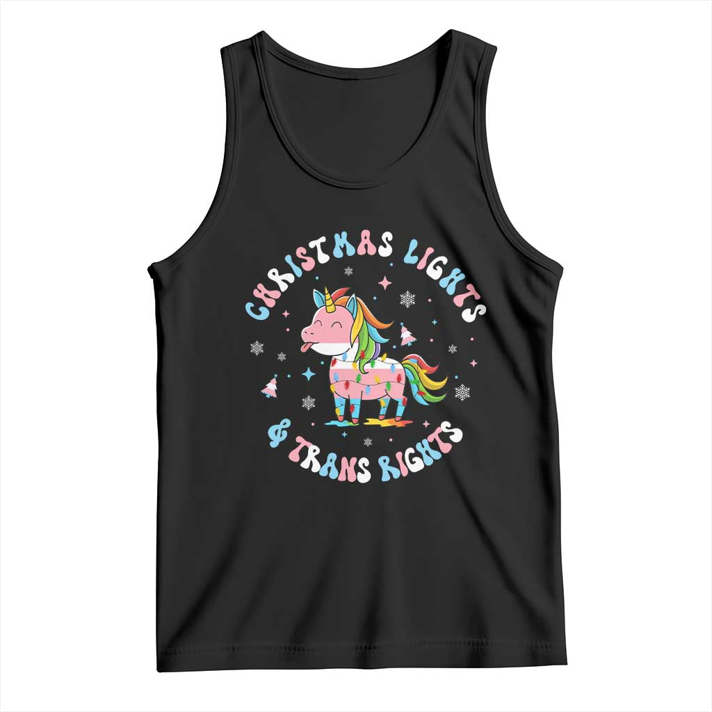 Christmas Lights And Trans Rights Tank Top Magical Unicorn Pride TS12 Black Print Your Wear