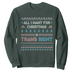 Trans Pride Ugly Xmas Sweatshirt All I Want For Christmas Is Trans Rights TS12 Dark Forest Green Print Your Wear