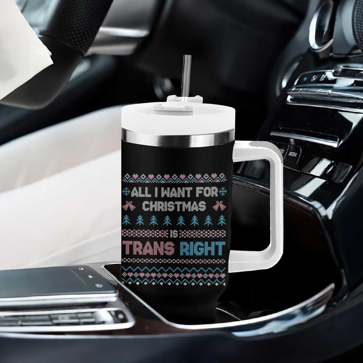 Trans Pride Ugly Xmas Tumbler With Handle All I Want For Christmas Is Trans Rights TS12 Print Your Wear