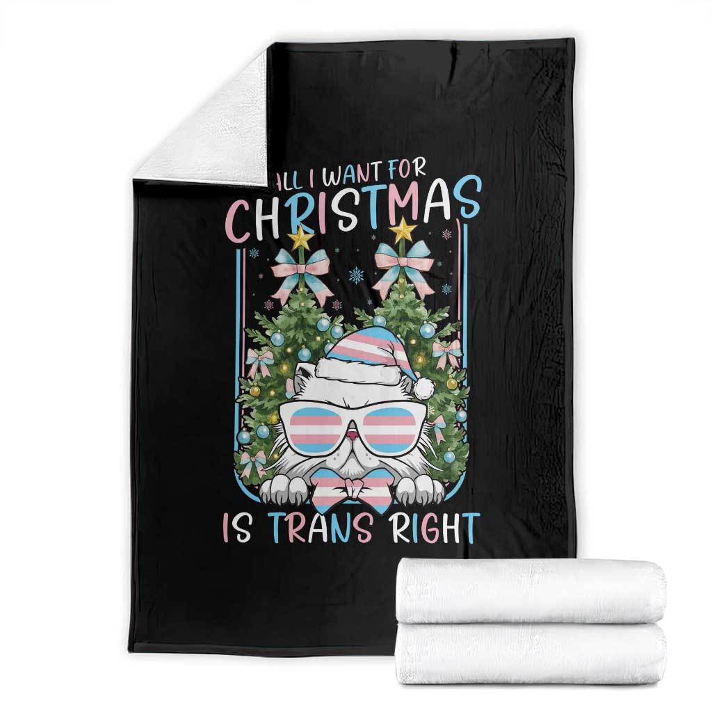 Funny Santa Cat Trans Pride Throw Blanket All I Want For Christmas Is Trans Rights TS12 Black Print Your Wear