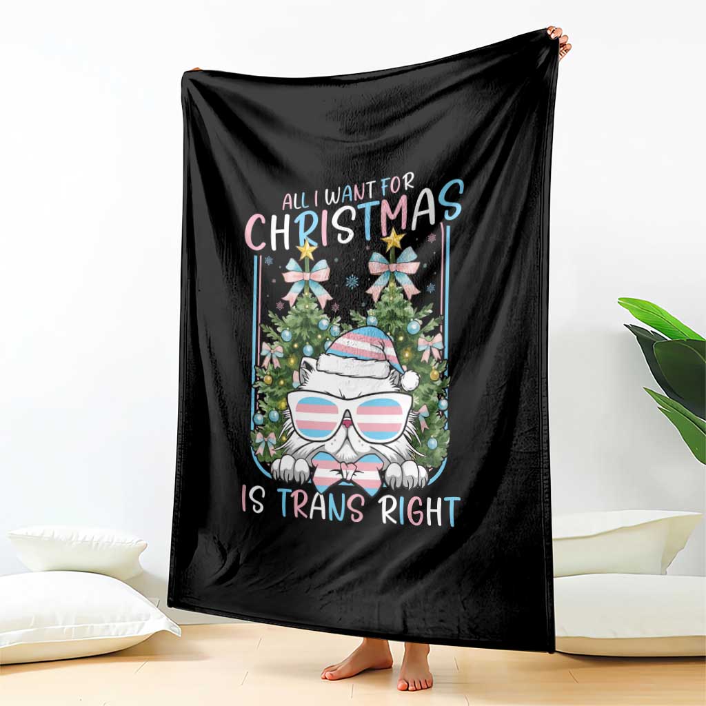 Funny Santa Cat Trans Pride Throw Blanket All I Want For Christmas Is Trans Rights TS12 Print Your Wear