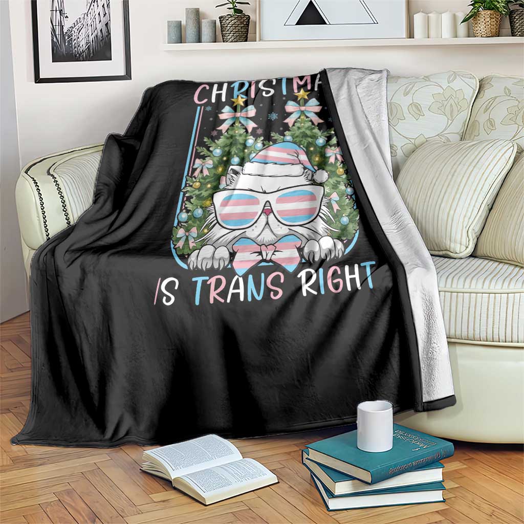 Funny Santa Cat Trans Pride Throw Blanket All I Want For Christmas Is Trans Rights TS12 Print Your Wear