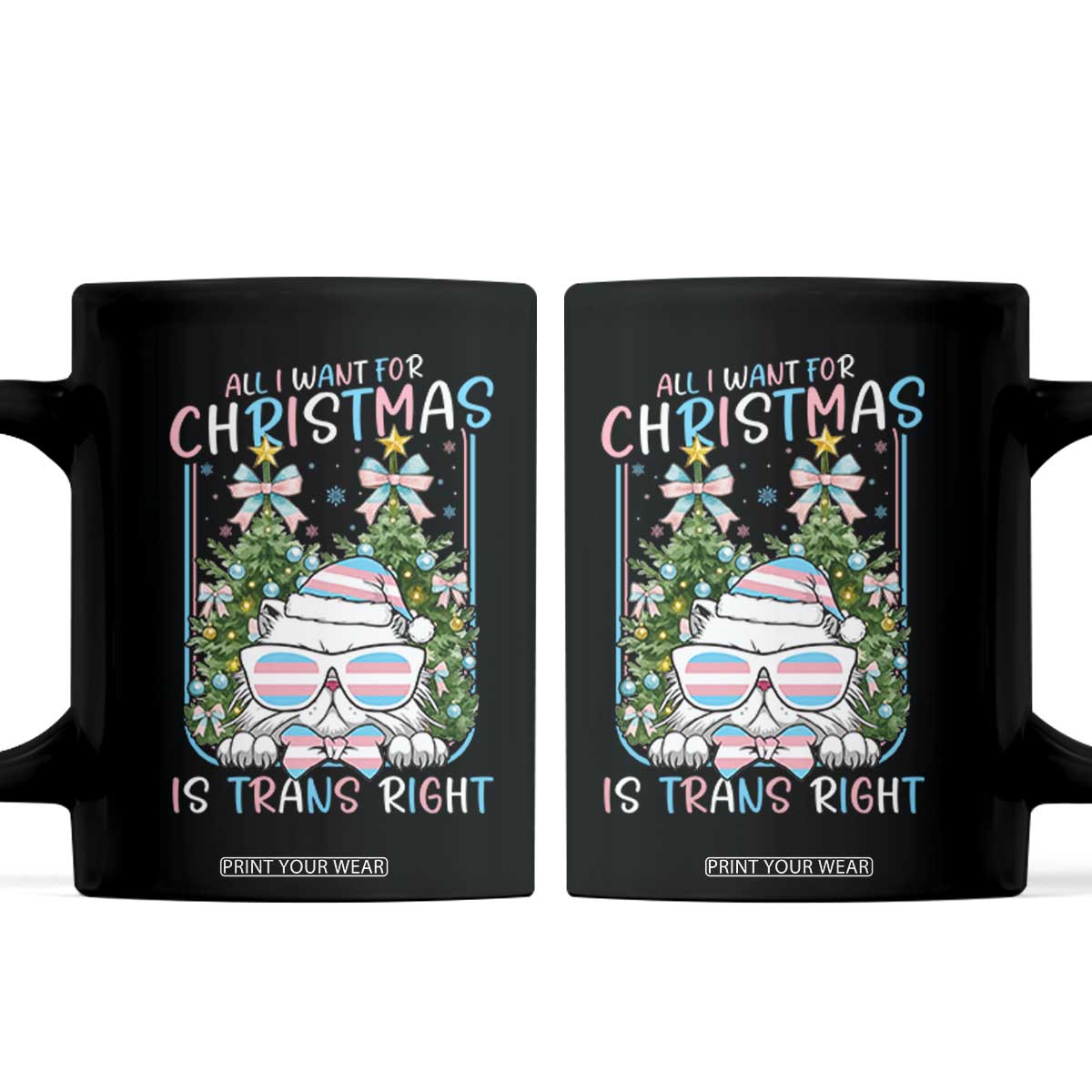 Funny Santa Cat Trans Pride Coffee Mug All I Want For Christmas Is Trans Rights TS12 Black Print Your Wear