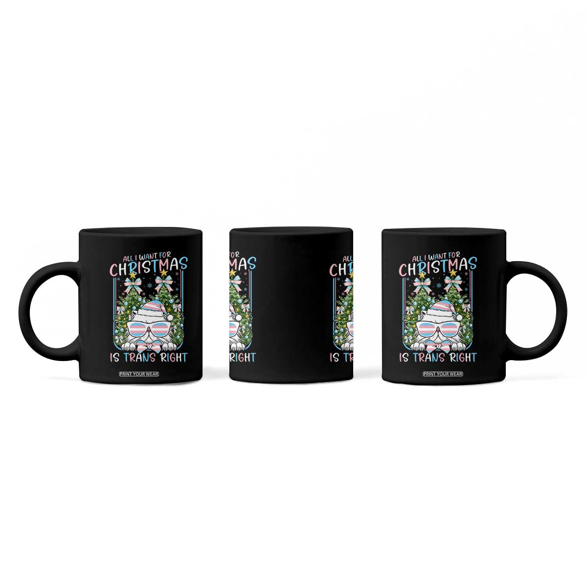 Funny Santa Cat Trans Pride Coffee Mug All I Want For Christmas Is Trans Rights TS12 Print Your Wear
