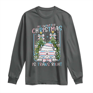 Funny Santa Cat Trans Pride Long Sleeve Shirt All I Want For Christmas Is Trans Rights TS12 Dark Heather Print Your Wear