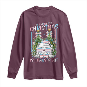 Funny Santa Cat Trans Pride Long Sleeve Shirt All I Want For Christmas Is Trans Rights TS12 Maroon Print Your Wear