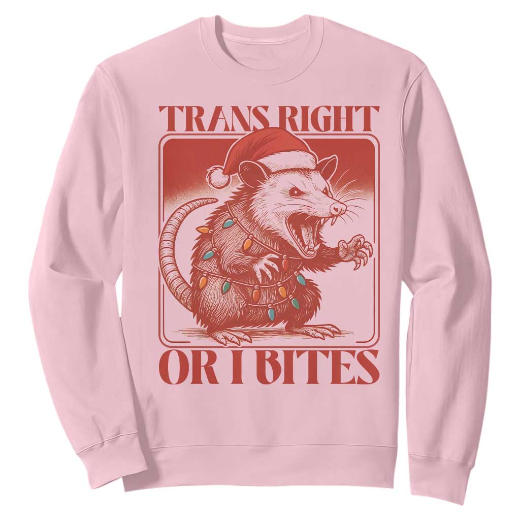 Funny Fierce Opossum Santa Sweatshirt Trans Right Or I Bites Christmas Gift TS12 Light Pink Print Your Wear