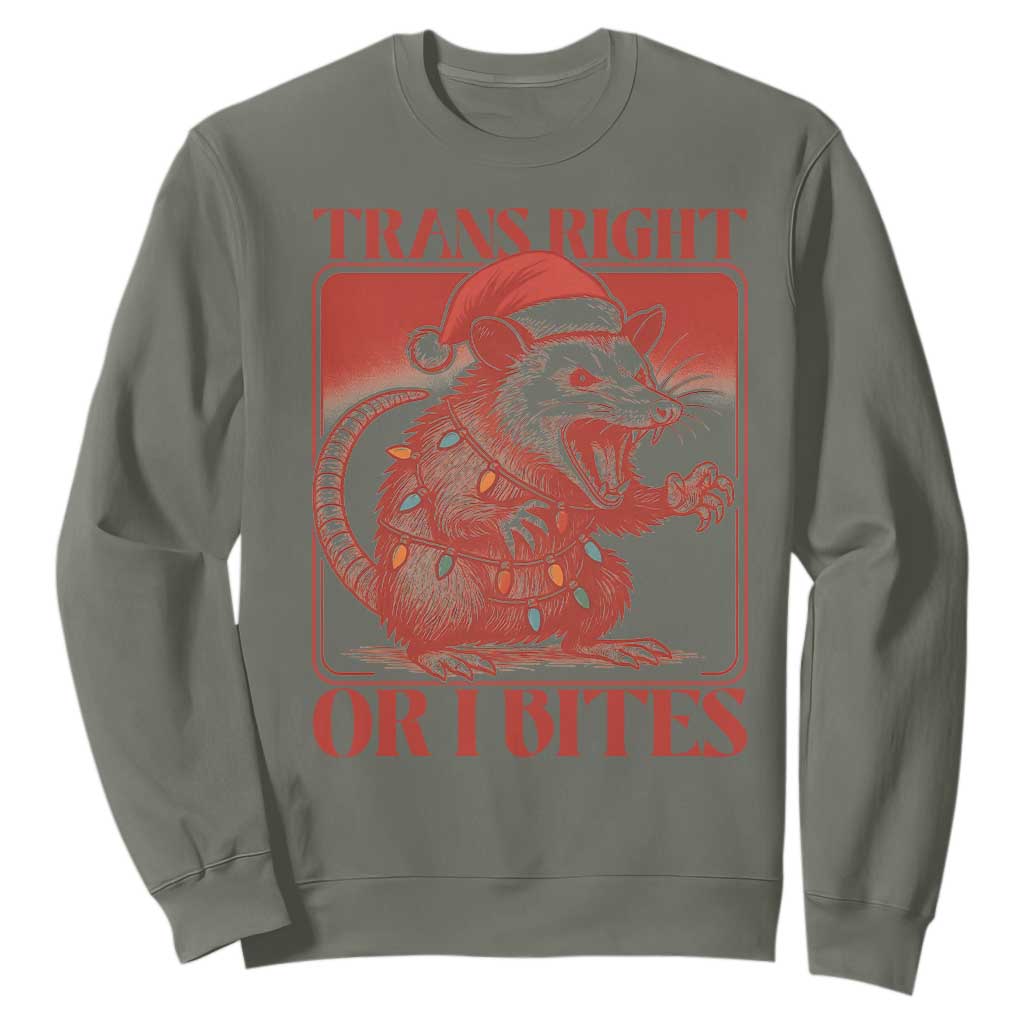 Funny Fierce Opossum Santa Sweatshirt Trans Right Or I Bites Christmas Gift TS12 Military Green Print Your Wear