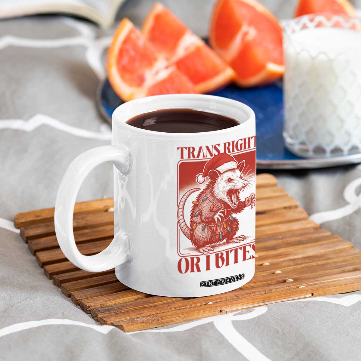 Funny Fierce Opossum Santa Coffee Mug Trans Right Or I Bites Christmas Gift TS12 Print Your Wear