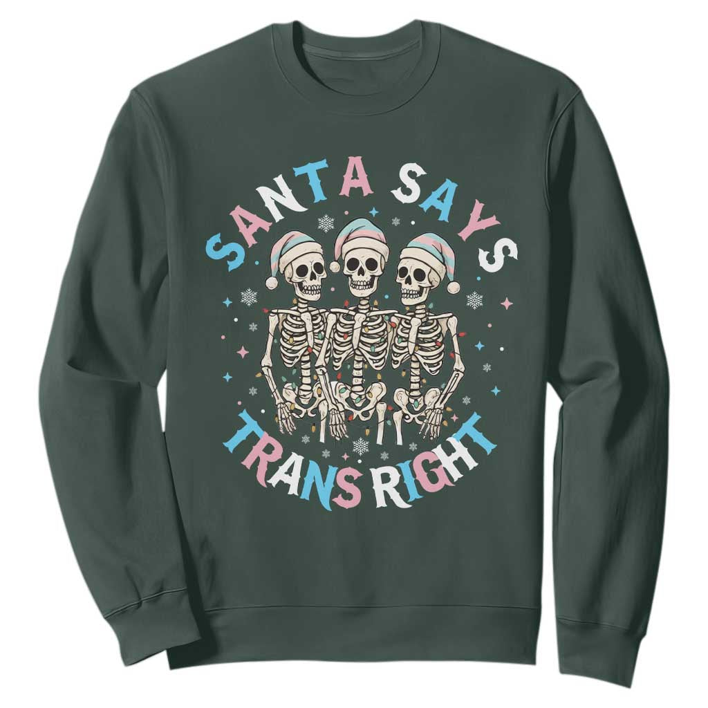 Funny Skeleton Santa Says Trans Right Sweatshirt Transgender Pride Gift TS12 Dark Forest Green Print Your Wear
