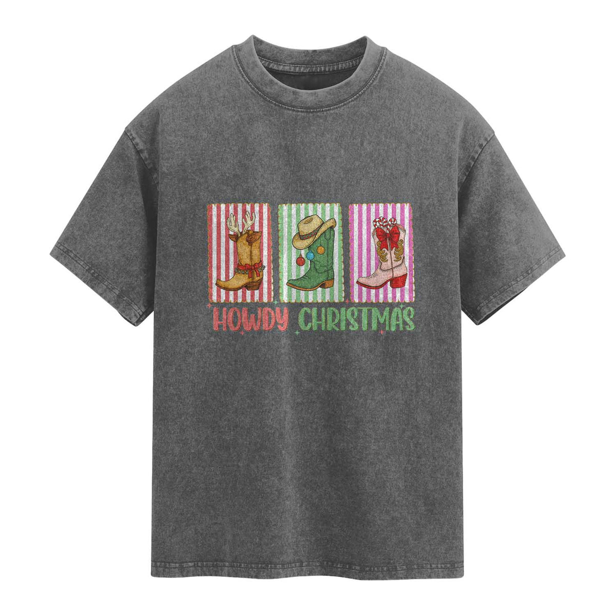 Howdy Christmas Cowboy Boots Western Pride Washed Cotton T-Shirt