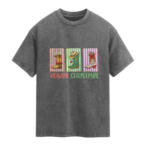 Howdy Christmas Cowboy Boots Western Pride Washed Cotton T-Shirt