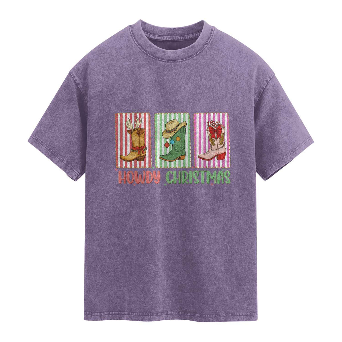 Howdy Christmas Cowboy Boots Western Pride Washed Cotton T-Shirt