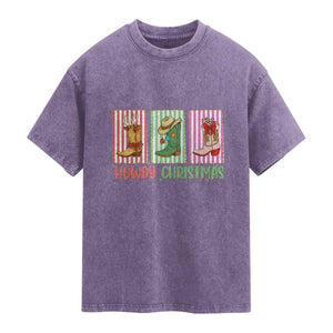 Howdy Christmas Cowboy Boots Western Pride Washed Cotton T-Shirt