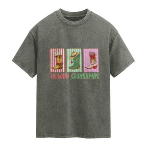 Howdy Christmas Cowboy Boots Western Pride Washed Cotton T-Shirt