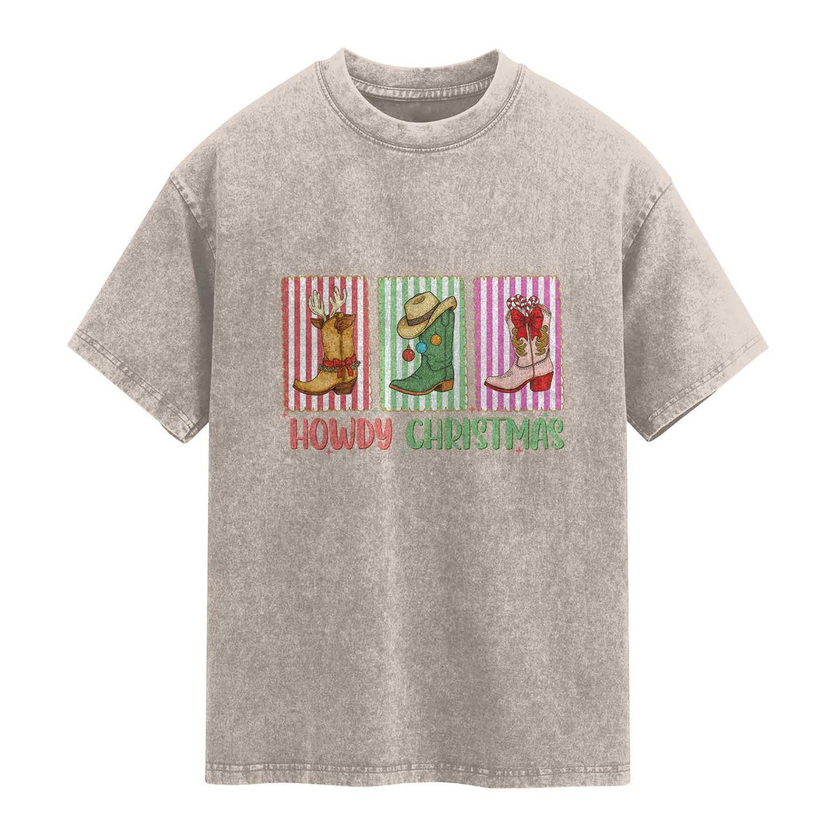 Howdy Christmas Cowboy Boots Western Pride Washed Cotton T-Shirt
