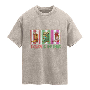 Howdy Christmas Cowboy Boots Western Pride Washed Cotton T-Shirt