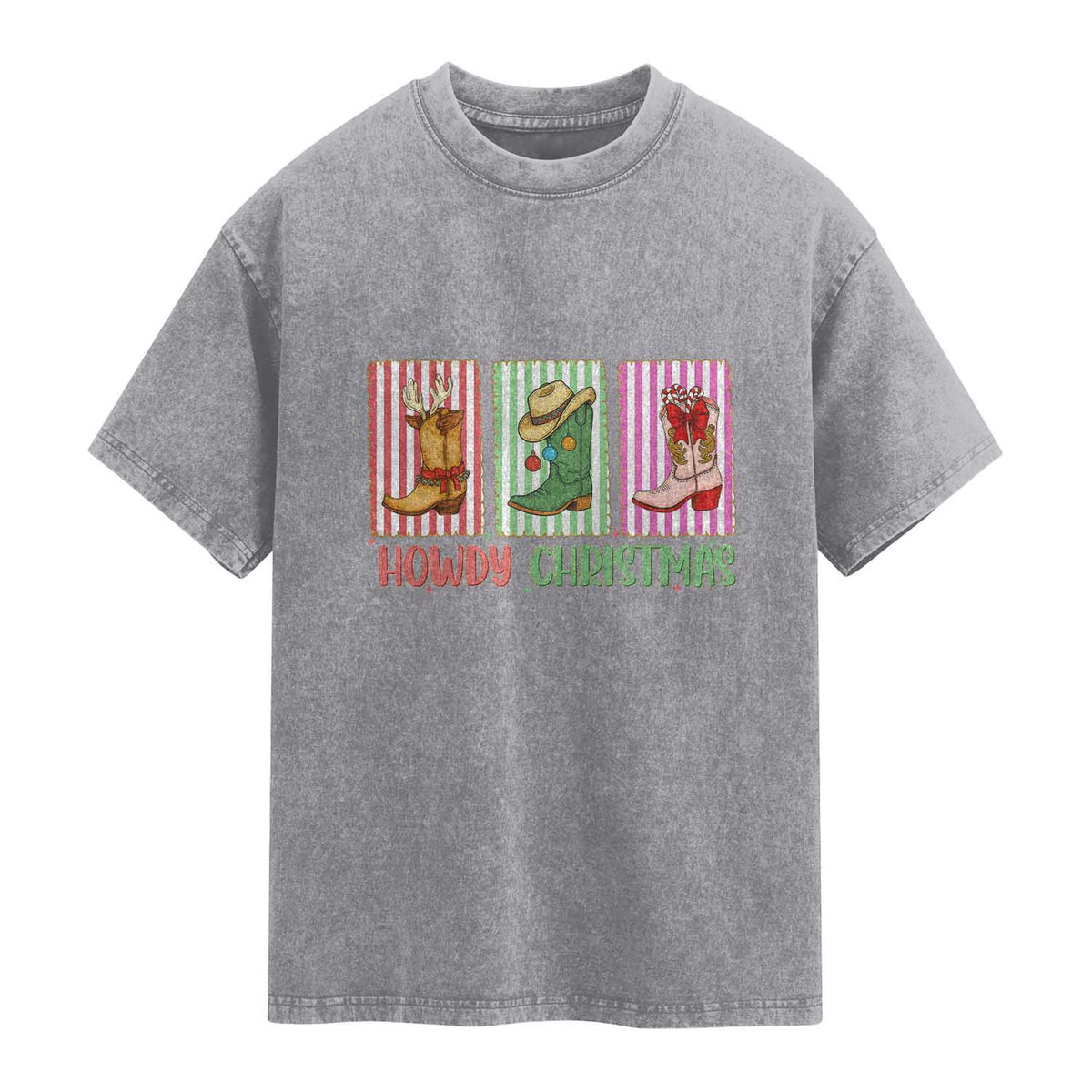 Howdy Christmas Cowboy Boots Western Pride Washed Cotton T-Shirt