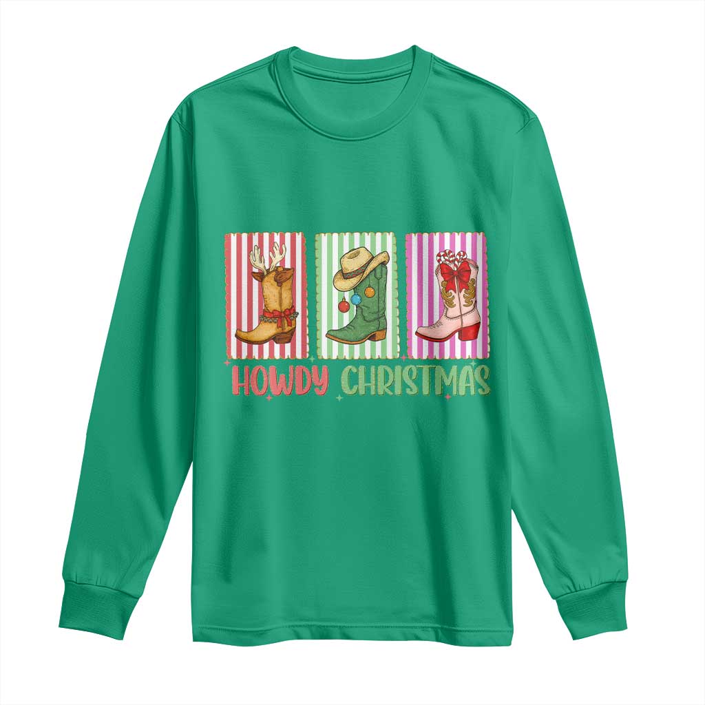 Howdy Christmas Cowboy Boots Western Pride Long Sleeve Shirt TS12 Irish Green Print Your Wear