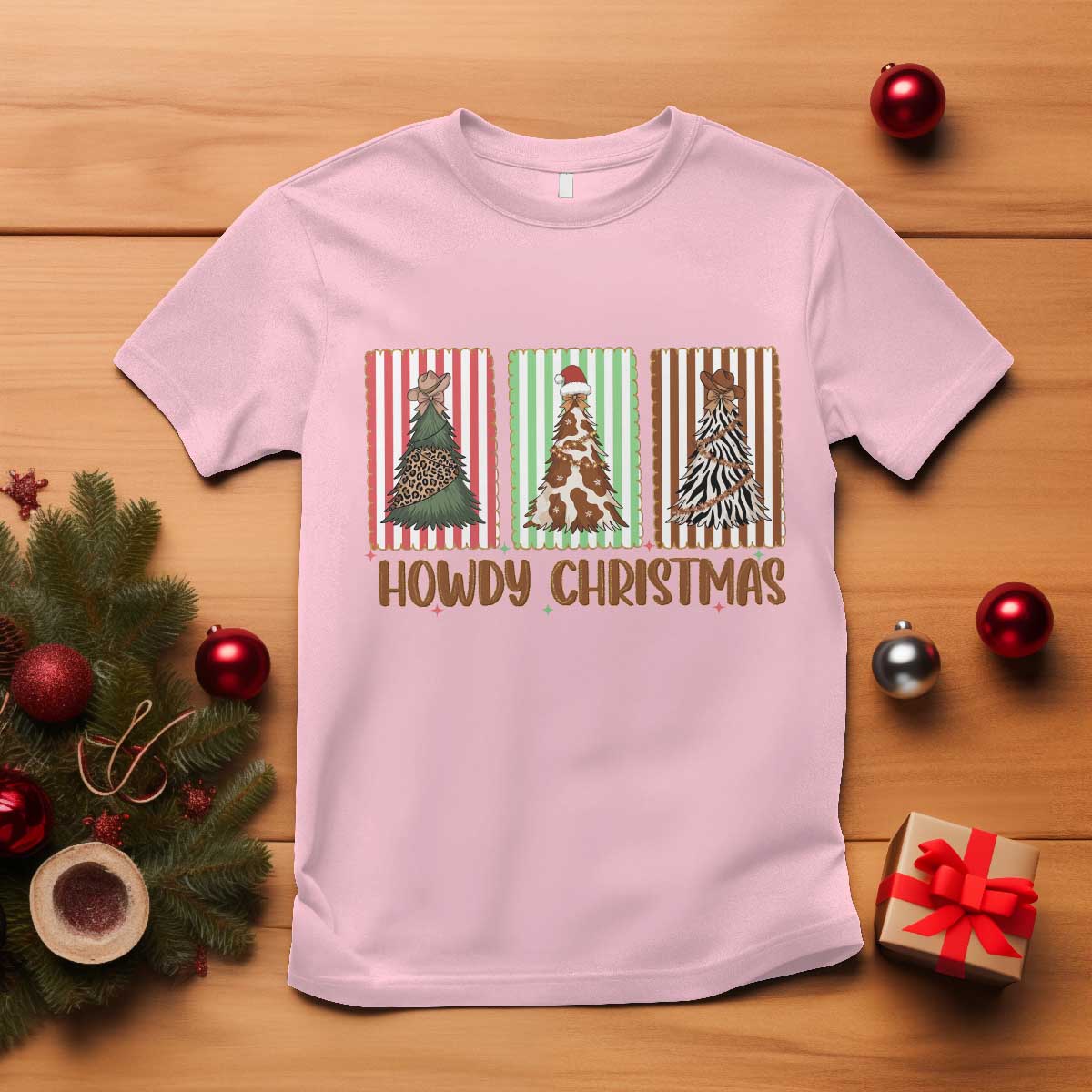 Howdy Christmas T Shirt Funny Western Xmas Tree Rodeo Fan Gift TS12 Light Pink Print Your Wear