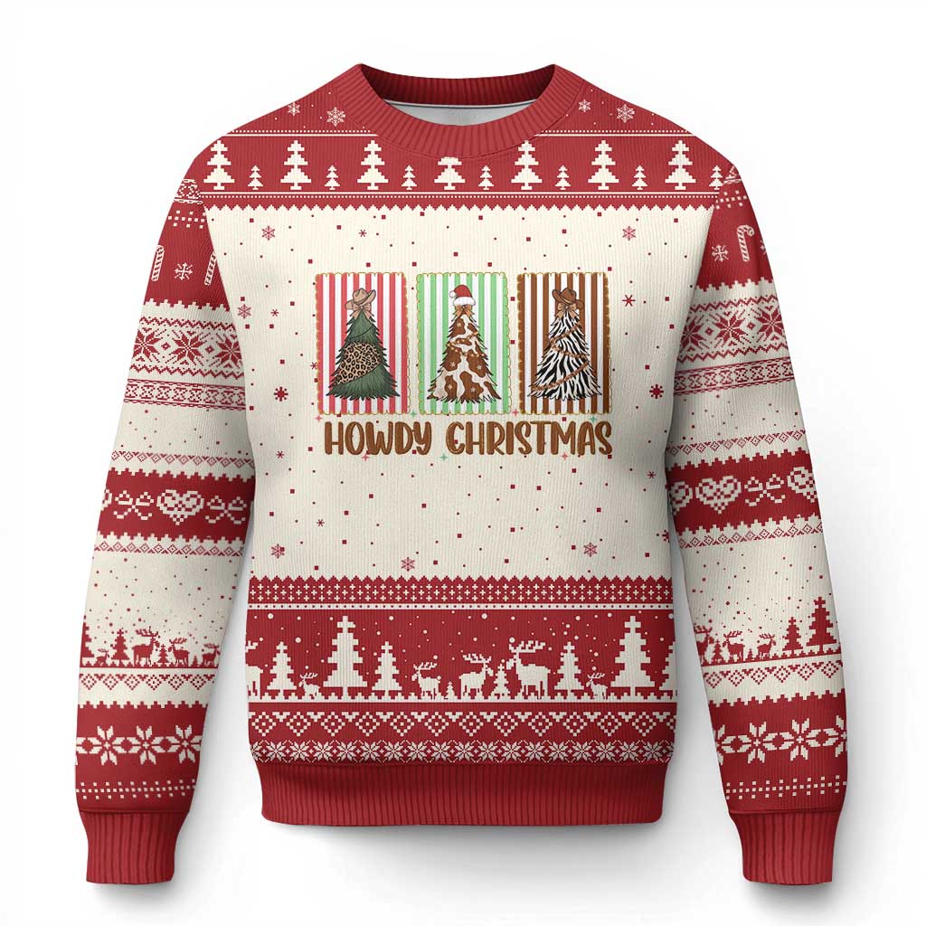 Howdy Xmas Ugly Christmas Sweater Funny Western Xmas Tree Rodeo Fan Gift TS12 Beige Red Print Your Wear