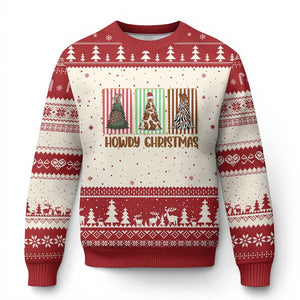 Howdy Xmas Ugly Christmas Sweater Funny Western Xmas Tree Rodeo Fan Gift TS12 Beige Red Print Your Wear