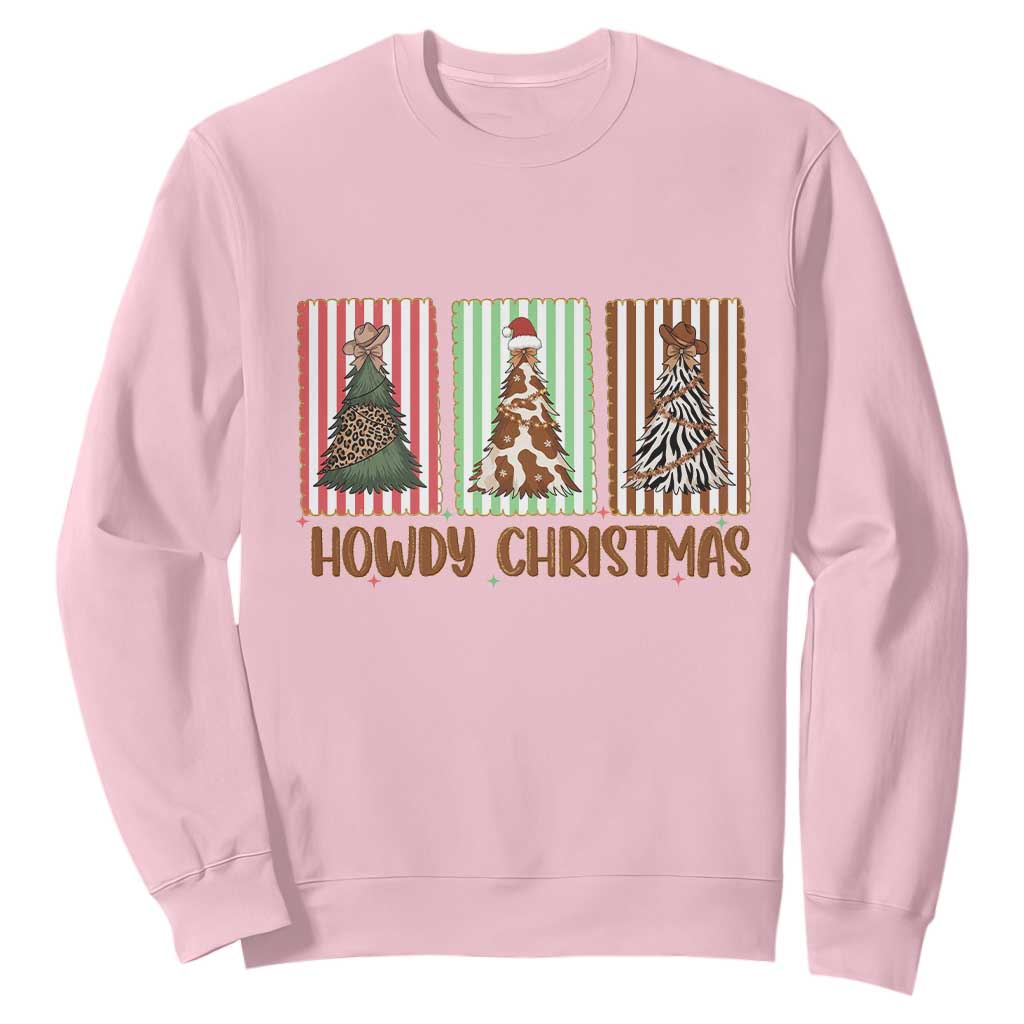 Howdy Christmas Sweatshirt Funny Western Xmas Tree Rodeo Fan Gift TS12 Light Pink Print Your Wear
