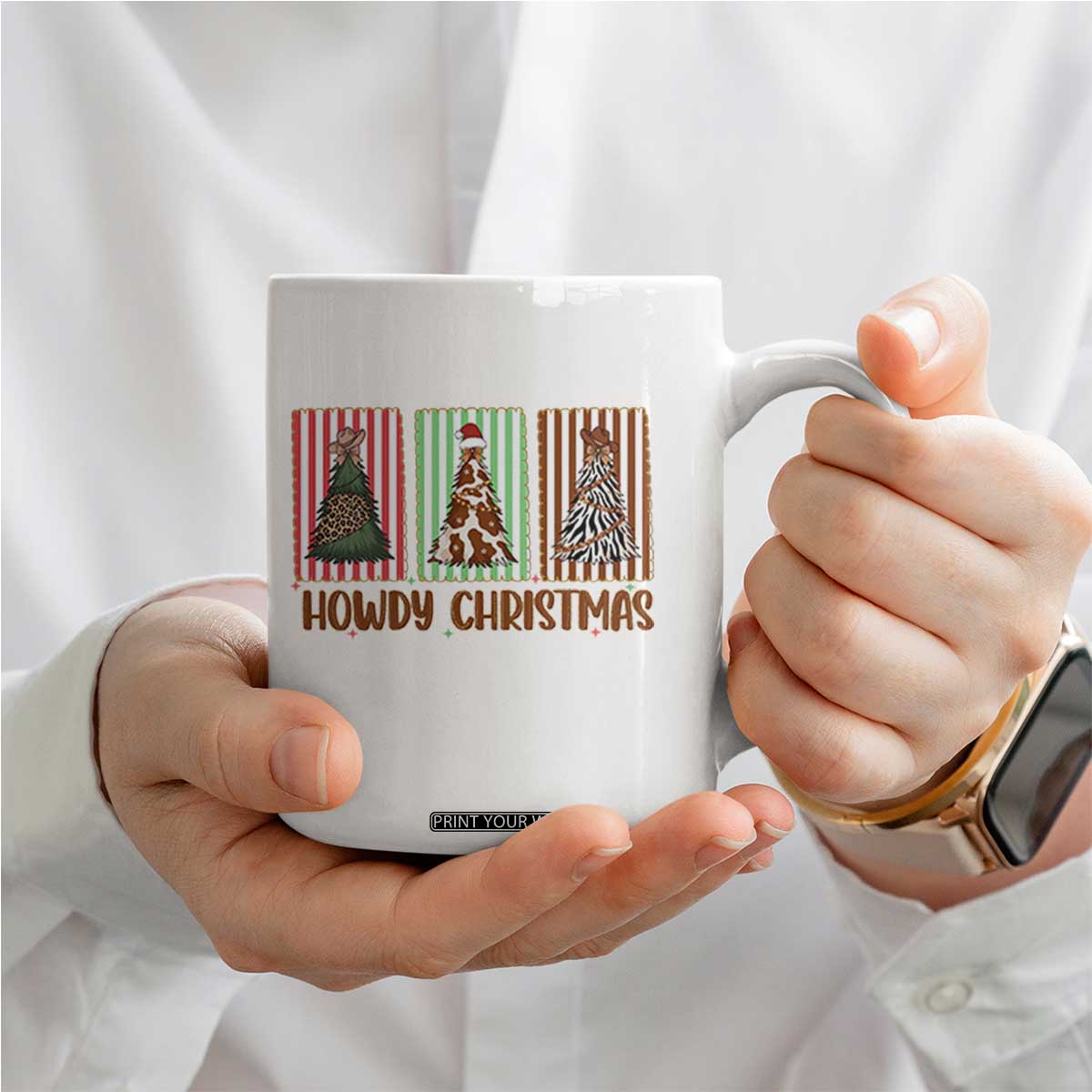 Howdy Christmas Coffee Mug Funny Western Xmas Tree Rodeo Fan Gift TS12 Print Your Wear