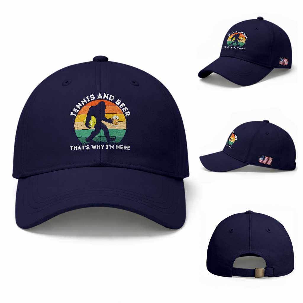 Funny Bigfoot Tennis Player Beer Lover Baseball Cap That Is Why I Am Here TS12 Baseball Cap Universal Fit Dark Blue Print Your Wear