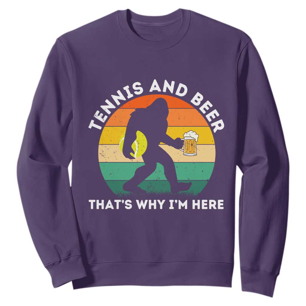 Funny Bigfoot Tennis Player Beer Lover Sweatshirt That Is Why I Am Here TS12 Purple Print Your Wear