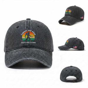 Funny Bigfoot Tennis Player Beer Lover Washed Cotton Baseball Cap That Is Why I Am Here TS12 Washed Cap Universal Fit Dark Gray Print Your Wear