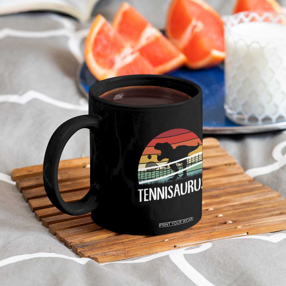 Funny Dinosaur Tennis Player Gift Coffee Mug Tennisaurus TS12 Print Your Wear