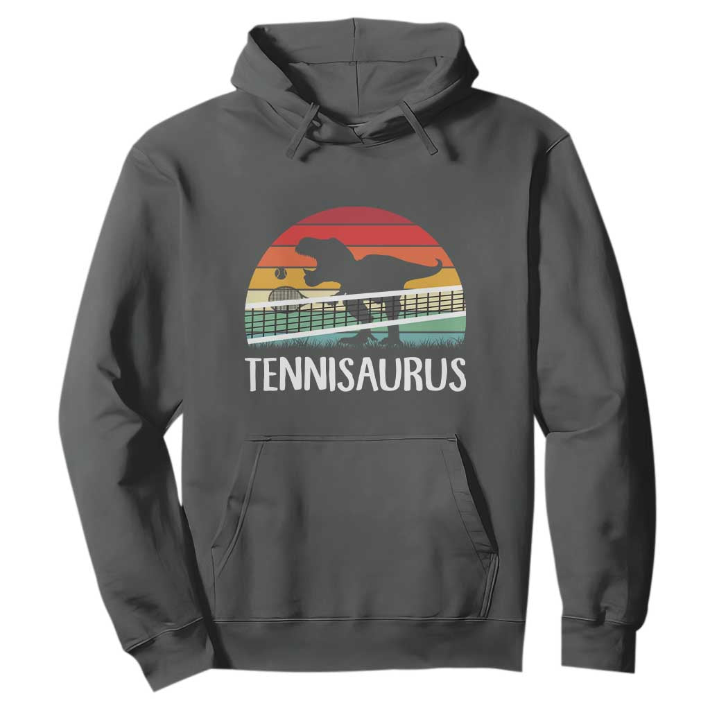 Funny Dinosaur Tennis Player Gift Hoodie Tennisaurus TS12 Dark Heather Print Your Wear