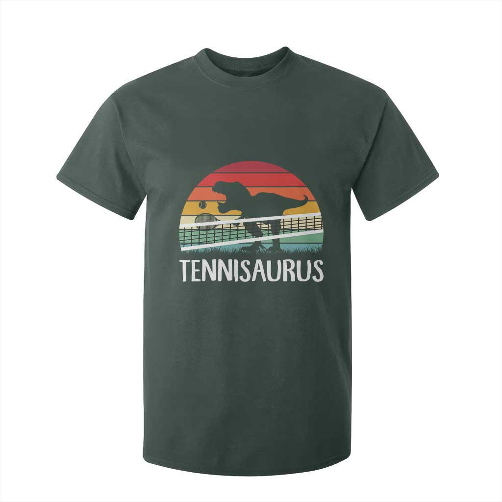 Funny Dinosaur Tennis Player Gift T Shirt For Kid Tennisaurus TS12 Dark Forest Green Print Your Wear