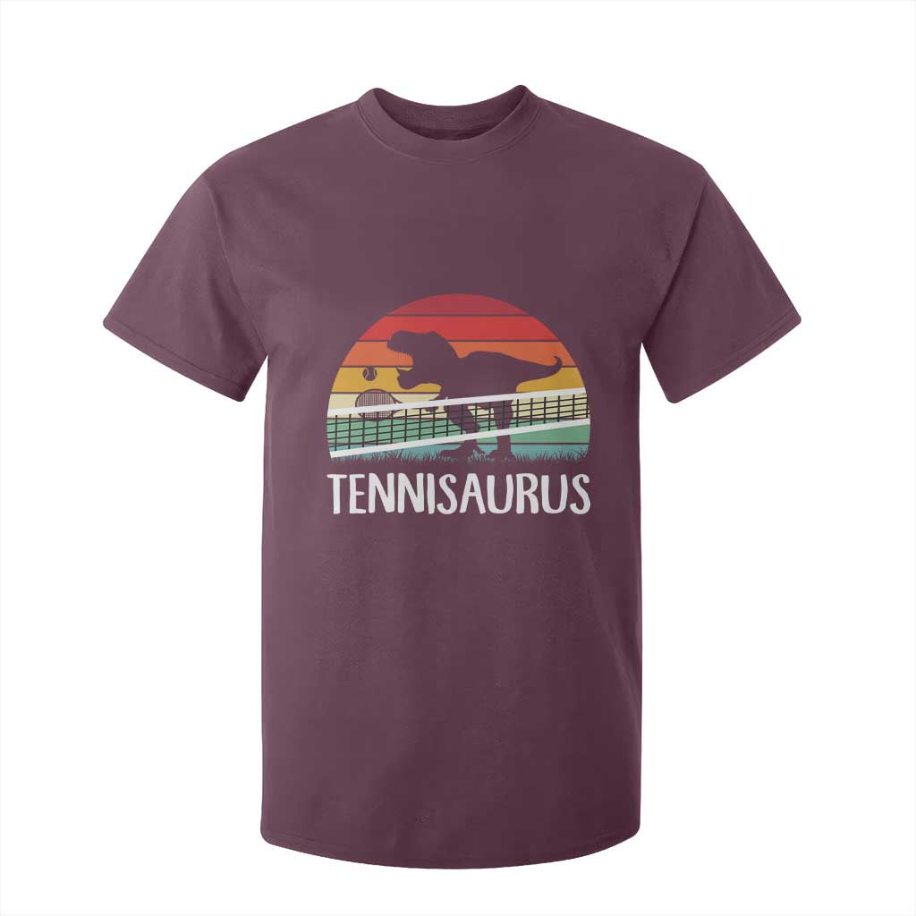 Funny Dinosaur Tennis Player Gift T Shirt For Kid Tennisaurus TS12 Maroon Print Your Wear