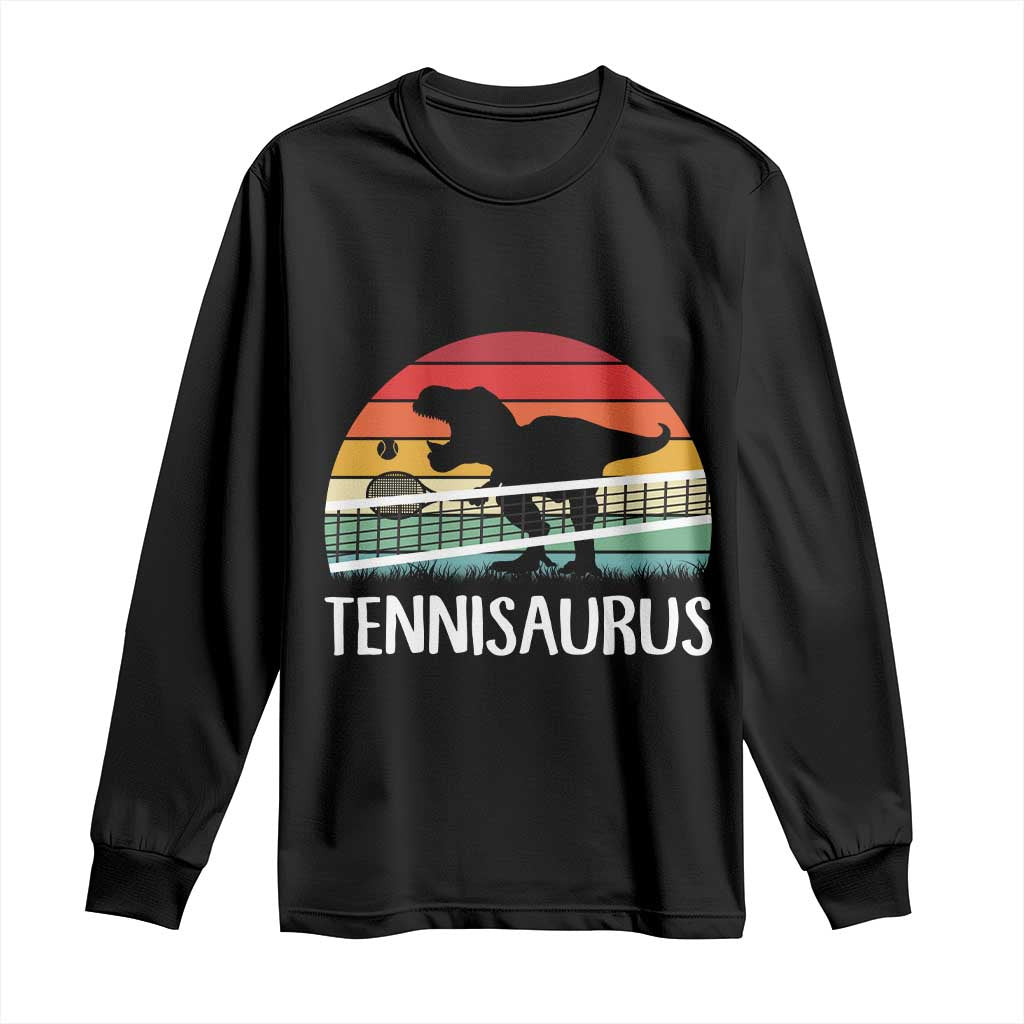 Funny Dinosaur Tennis Player Gift Long Sleeve Shirt Tennisaurus TS12 Black Print Your Wear