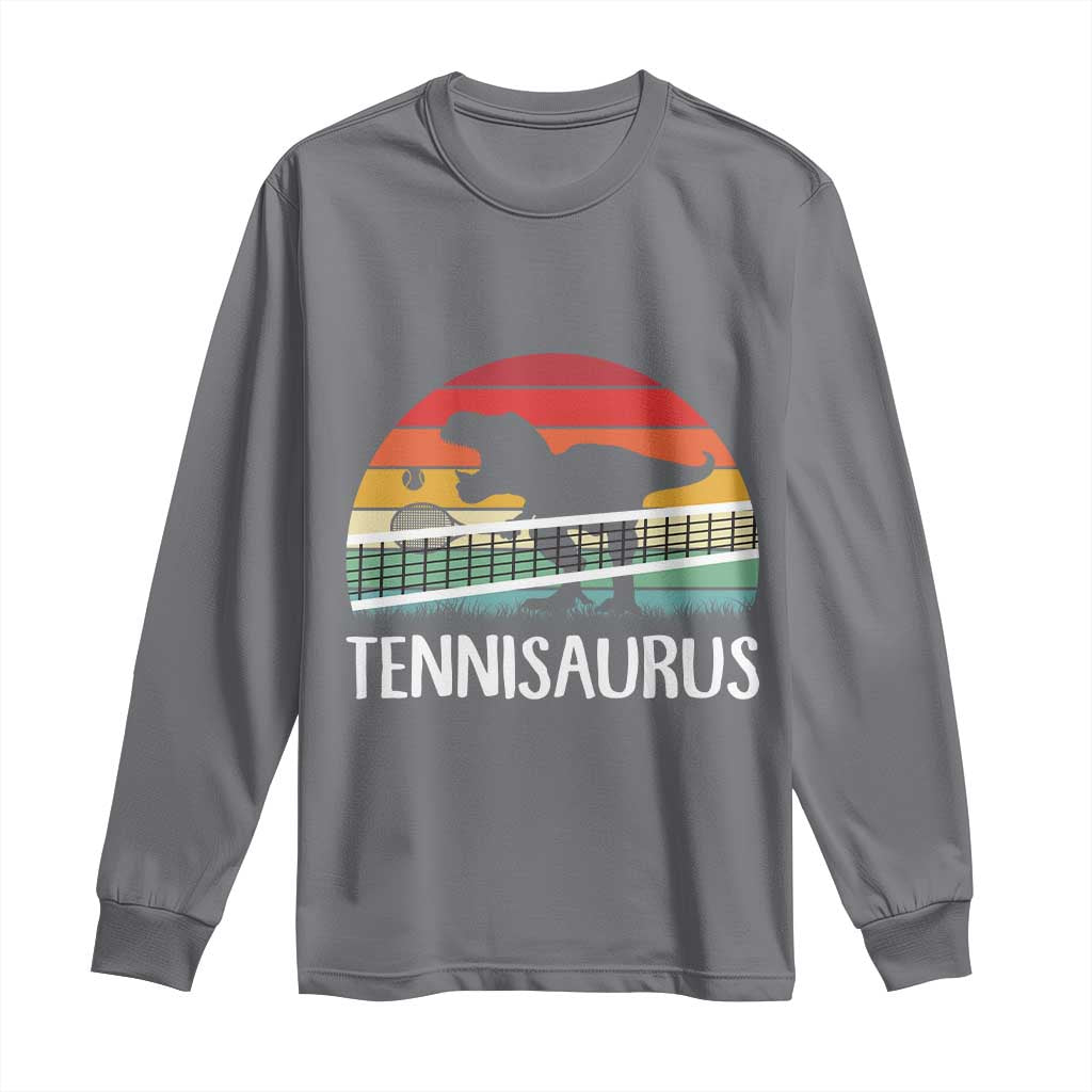 Funny Dinosaur Tennis Player Gift Long Sleeve Shirt Tennisaurus TS12 Charcoal Print Your Wear