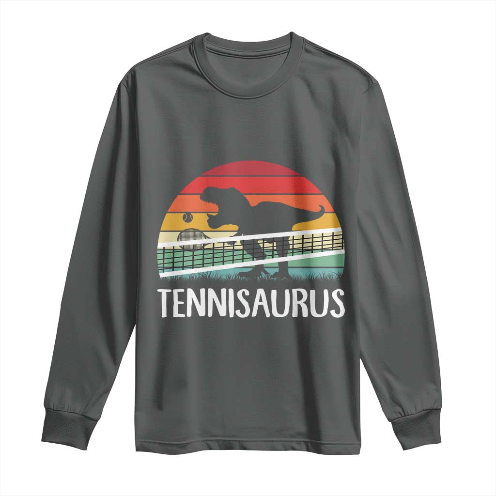 Funny Dinosaur Tennis Player Gift Long Sleeve Shirt Tennisaurus TS12 Dark Heather Print Your Wear