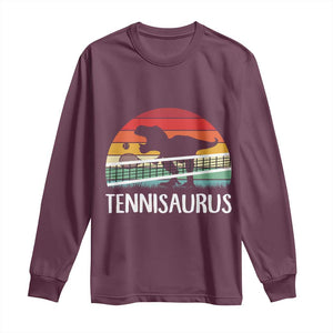 Funny Dinosaur Tennis Player Gift Long Sleeve Shirt Tennisaurus TS12 Maroon Print Your Wear