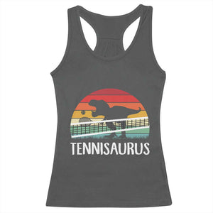 Funny Dinosaur Tennis Player Gift Racerback Tank Top Tennisaurus TS12 Dark Heather Print Your Wear