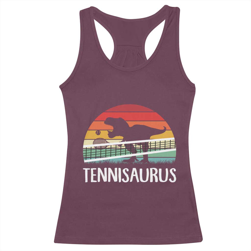 Funny Dinosaur Tennis Player Gift Racerback Tank Top Tennisaurus TS12 Maroon Print Your Wear