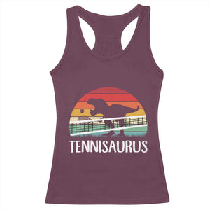 Funny Dinosaur Tennis Player Gift Racerback Tank Top Tennisaurus TS12 Maroon Print Your Wear