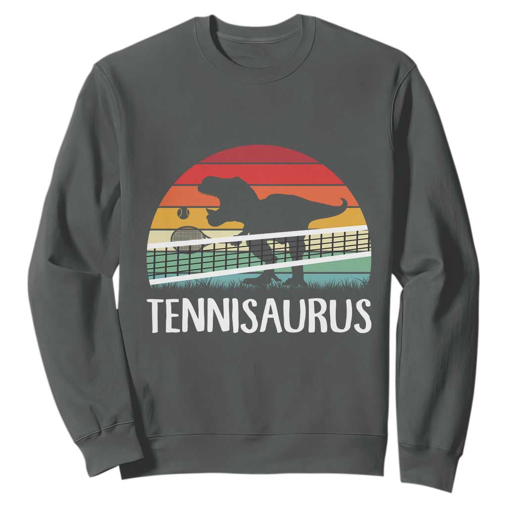 Funny Dinosaur Tennis Player Gift Sweatshirt Tennisaurus TS12 Dark Heather Print Your Wear