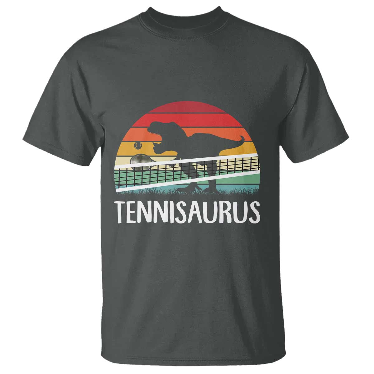 Funny Dinosaur Tennis Player Gift T Shirt Tennisaurus TS12 Dark Heather Print Your Wear