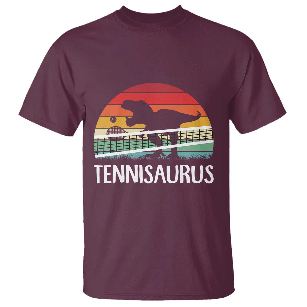 Funny Dinosaur Tennis Player Gift T Shirt Tennisaurus TS12 Maroon Print Your Wear