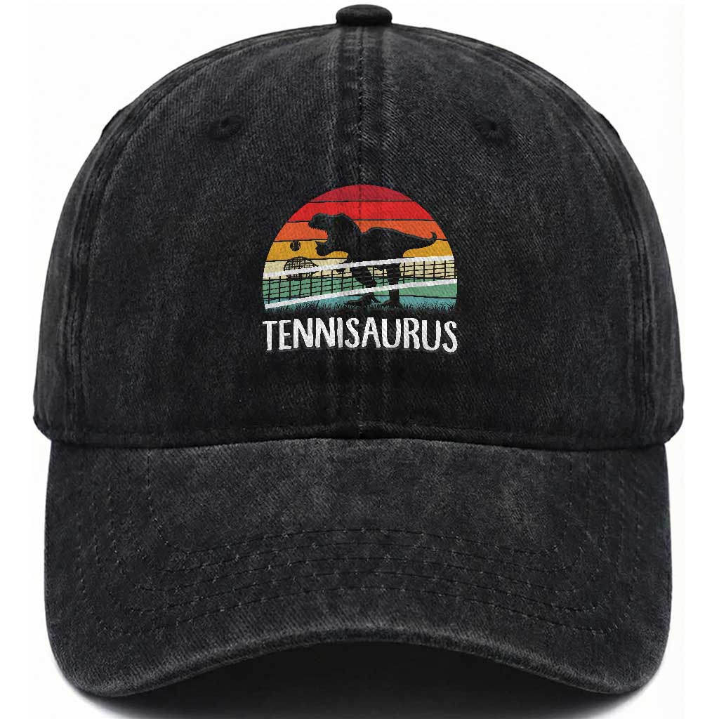 Funny Dinosaur Tennis Player Gift Washed Cotton Baseball Cap Tennisaurus TS12 Print Your Wear