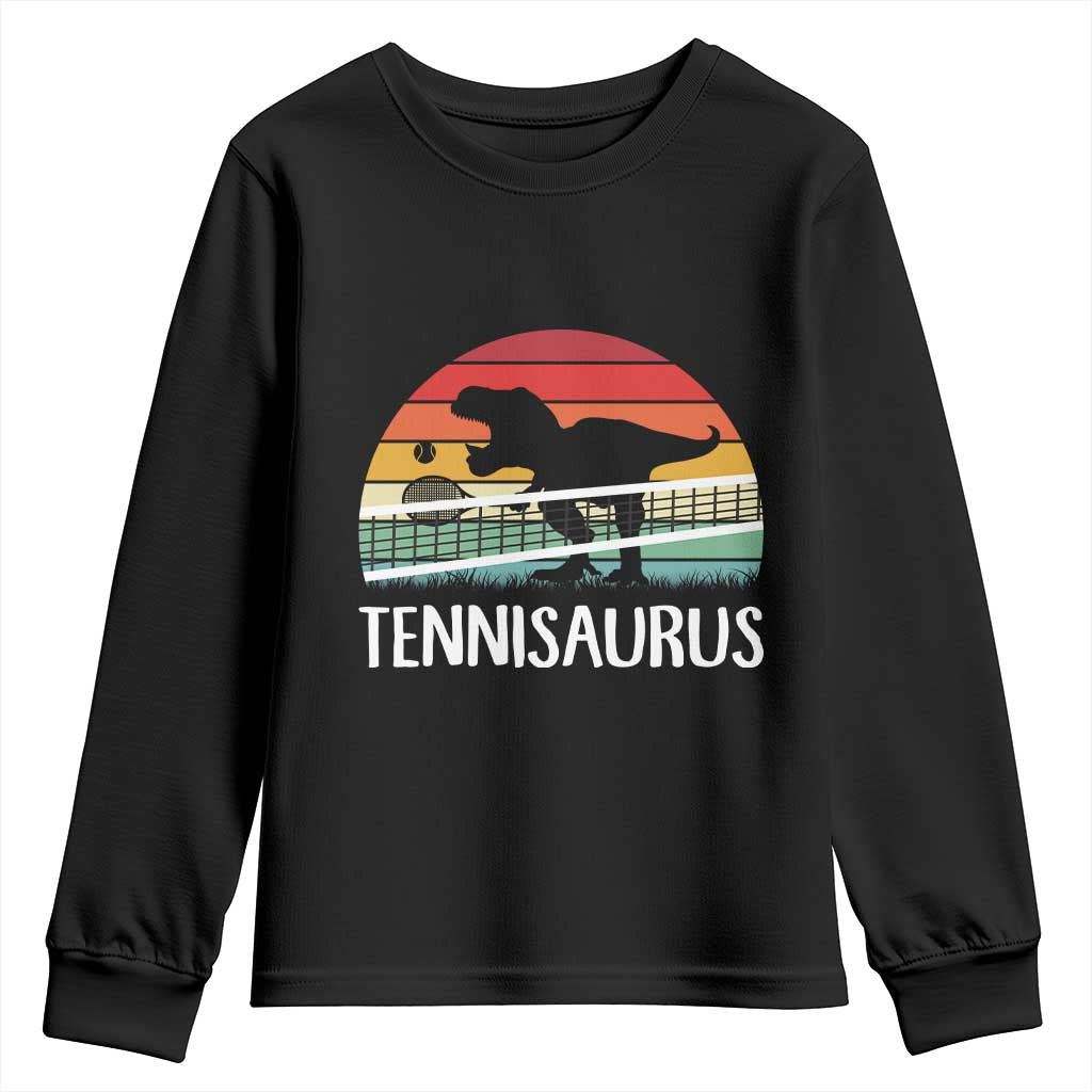 Funny Dinosaur Tennis Player Gift Youth Sweatshirt Tennisaurus TS12 Black Print Your Wear